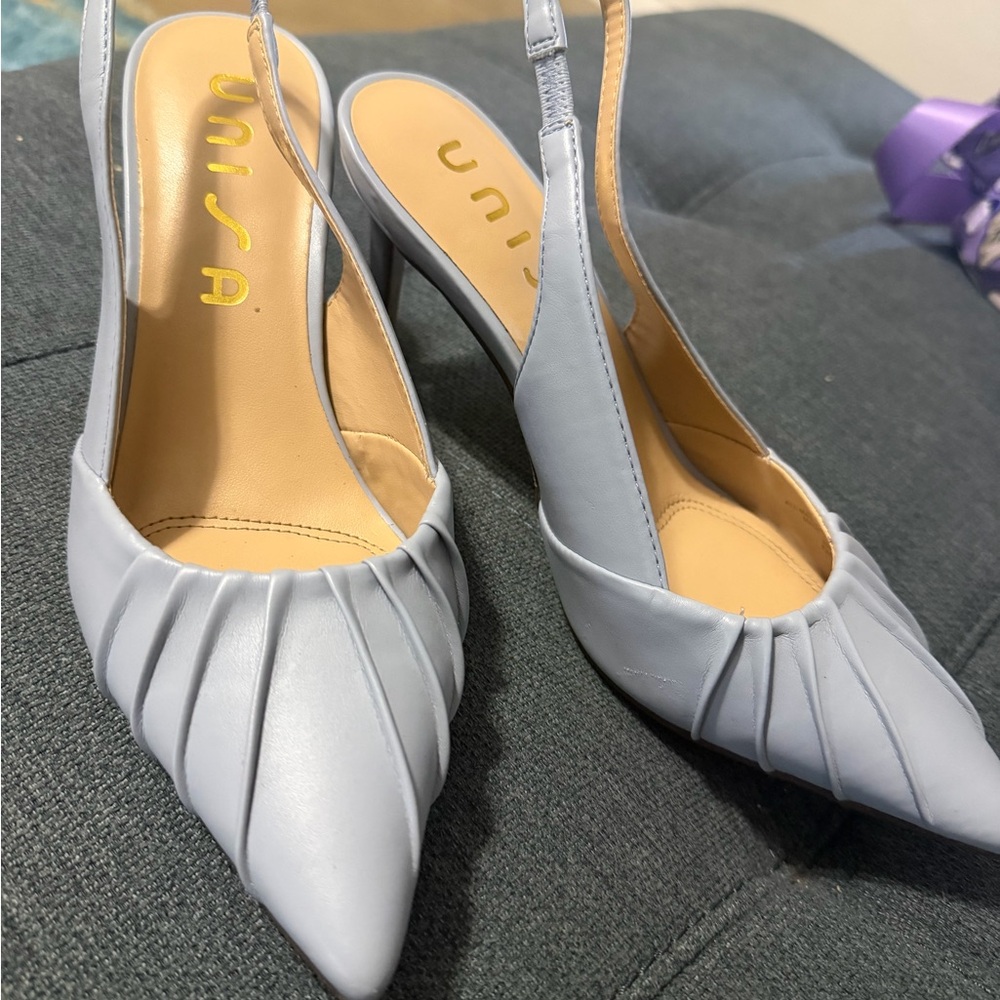 Unisa Women's Light Blue Pleated Slingback Heels